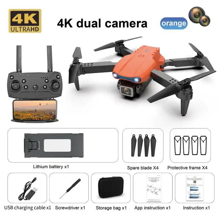 DLB Drone E99 K3 Pro HD 4k Dual Camera Foldable Mini RC WIFI ORANGE