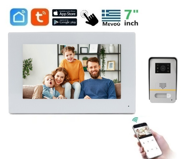 Σετ θυροτηλεόρασης Joytimer 2 καλωδίων με οθόνη Wi-Fi TUYA Smartlife APP WHITE HD 7