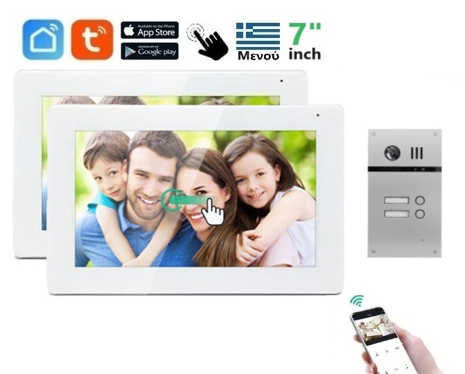 Σετ θυροτηλεόρασης Joytimer 4 καλωδίων με οθόνη Wi-Fi TUYA Smartlife APP 2x WHITE HD 7