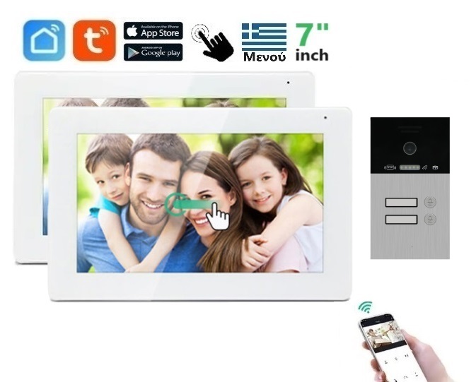 Σετ θυροτηλεόρασης Joytimer 4 καλωδίων με οθόνη Wi-Fi TUYA Smartlife APP 2x WHITE HD 7
