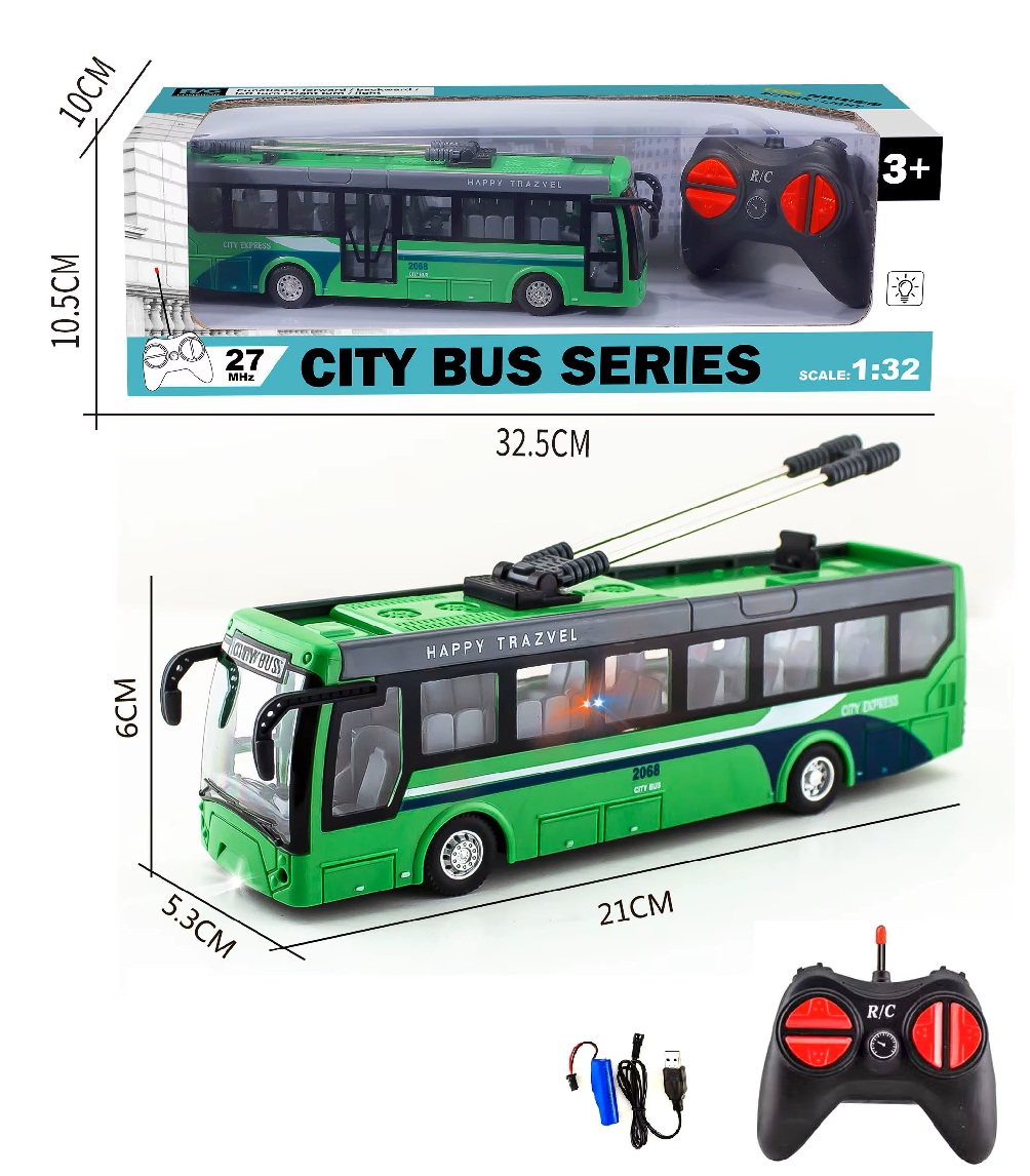 Τηλεκατευθυνόμενο Τρόλεϊ Λεωφορείο 1/24 RC GREEN BUS JHBPH11055G 