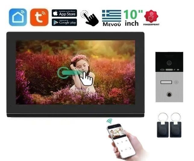 Φωτογραφία από Σετ θυροτηλεόρασης Joytimer 4 καλωδίων με οθόνη Wi-Fi TUYA Smartlife APP IC CARD FINGERPRINT BLACK HD 10
