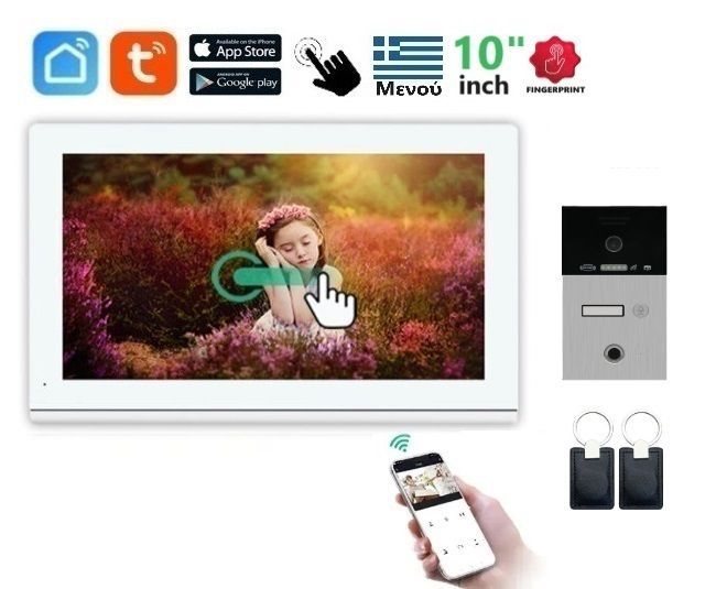 Φωτογραφία από Σετ θυροτηλεόρασης Joytimer 4 καλωδίων με οθόνη Wi-Fi TUYA Smartlife APP IC CARD FINGERPRINT WHITE HD 10
