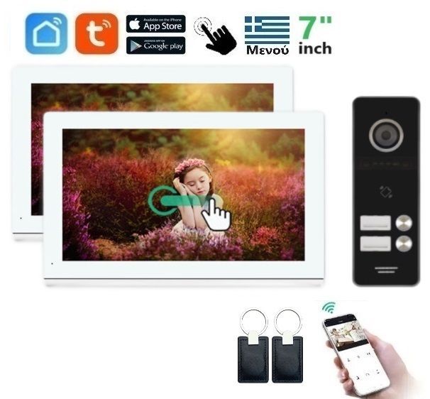 Φωτογραφία από Σετ θυροτηλεόρασης Joytimer 4 καλωδίων με οθόνη Wi-Fi TUYA Smartlife APP 2x WHITE HD 7