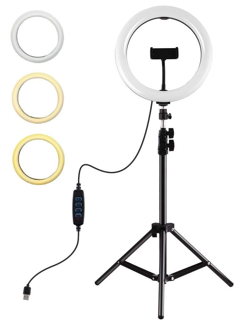Φωτογραφία από Ring Light Ring Lamp Light LED USB Tripod 2.1m 26cm 2500-4500K με Τρίποδο Δαπέδου και Βάση για Κινητό TRSY0026-21